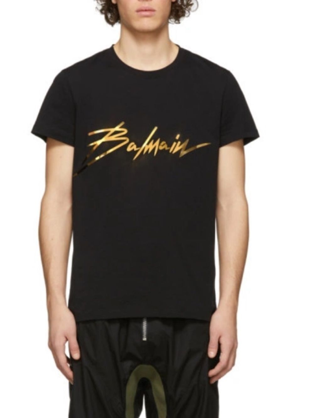 Balmain Black Metallic Signature Logo T-Shirt Size Large